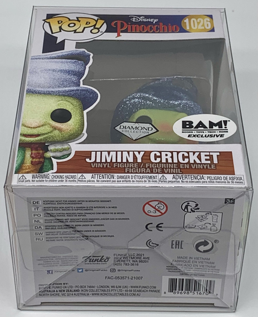 Jiminy Cricket Pop #1026 Disney Pinocchio Diamond Collection Funko Pop Protector