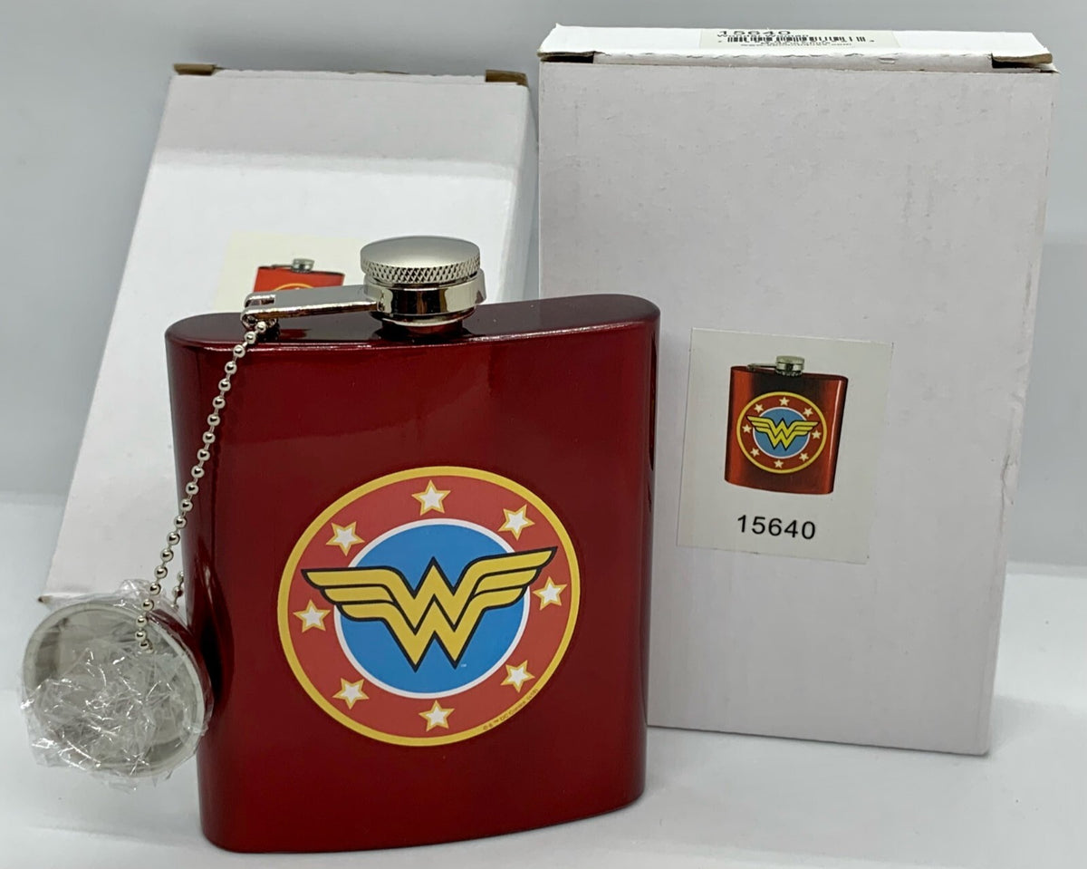 Wonder Woman Flask Metallic Red Logo Screw on Top