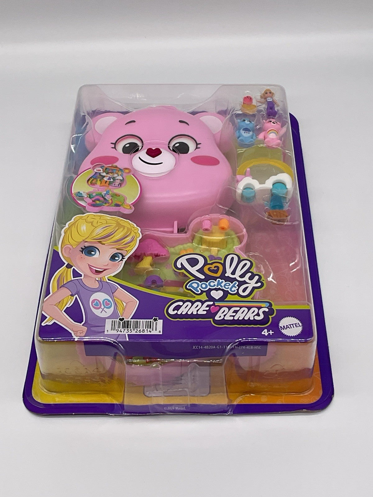 Polly Pocket Care Bears Compact Play Set Mattel 2024 2 Bears 1 Doll, Accessories
