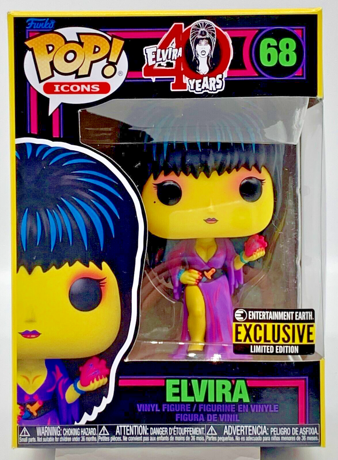 Elvira Pop #68 Black Light Elvira 40 Years Funko Pop Icons EE Exclusive 2022