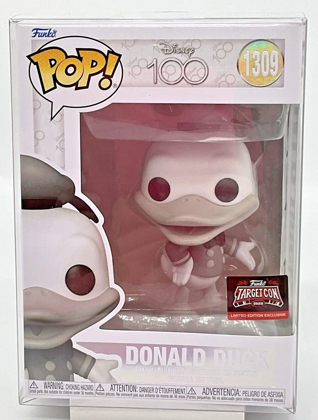 Donald Duck Pop #1309 Disney 100 Funko Target Con 2023 Vaulted in Protector