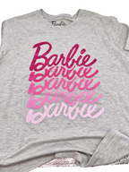 Barbie T-Shirt Unisex Adult Light Gray with Pink Ombre Letters "Barbie"