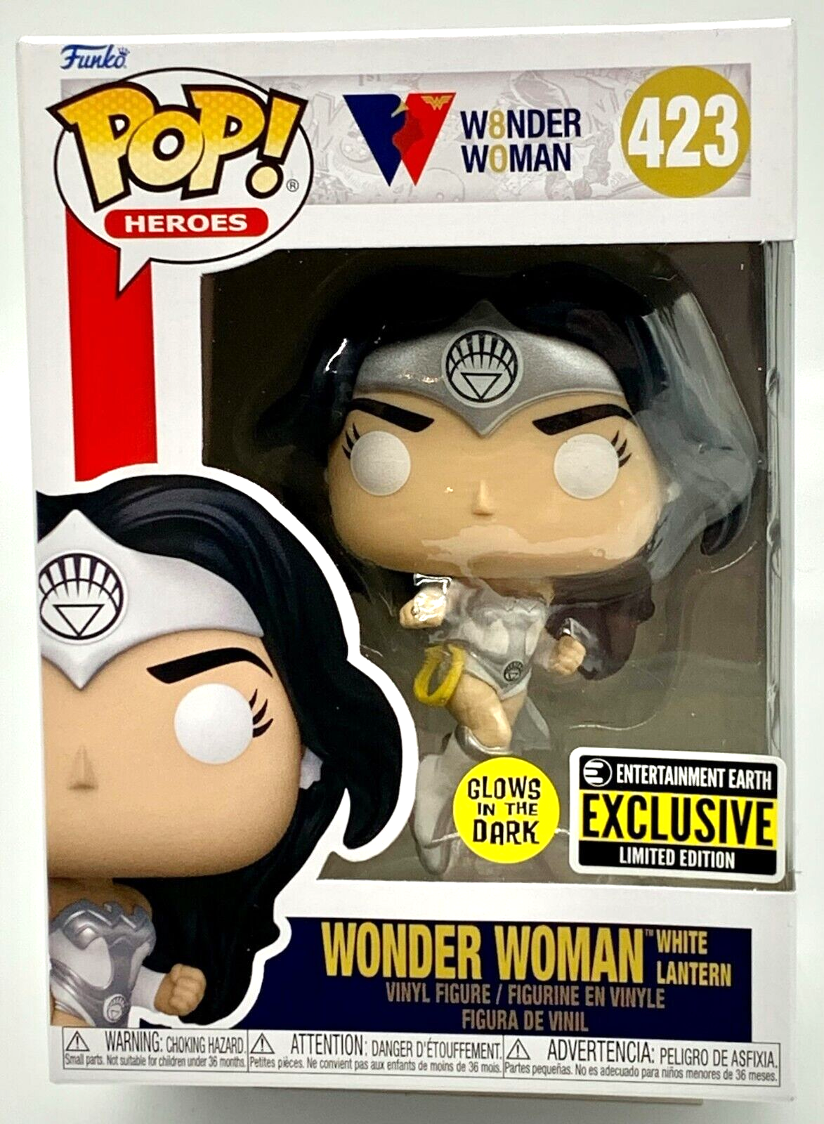 Wonder Woman White Lantern Pop #423 Glows Funko Pop Heroes EE Exclusive 2021
