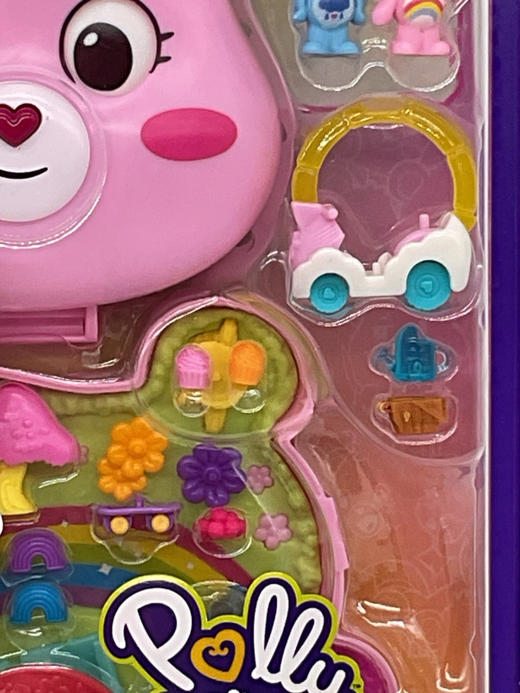 Polly Pocket Care Bears Compact Play Set Mattel 2024 2 Bears 1 Doll, Accessories