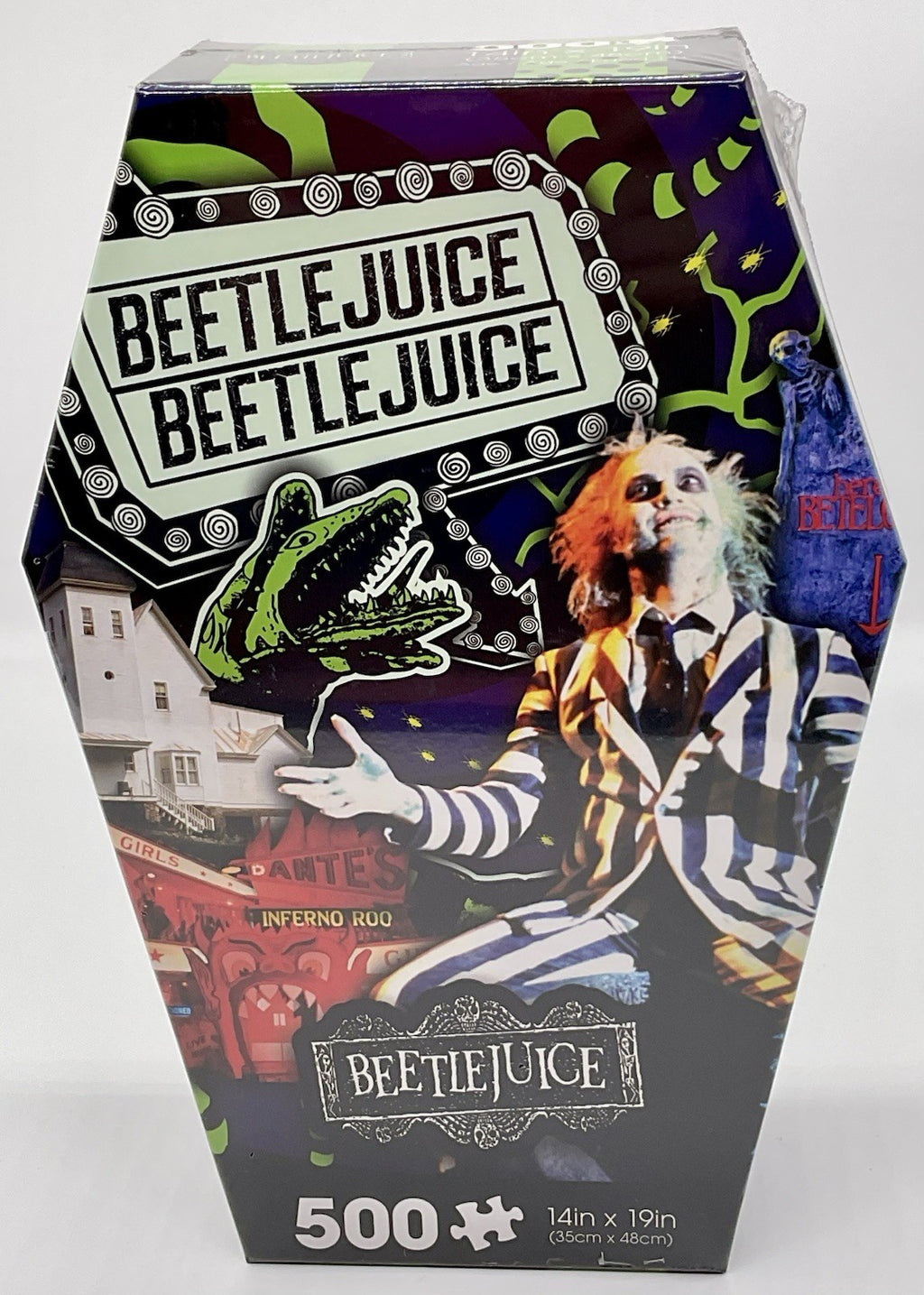 Beetlejuice 500 Piece Puzzle Coffin Box Puzzle Art Poster 14in x 19in Aquarius