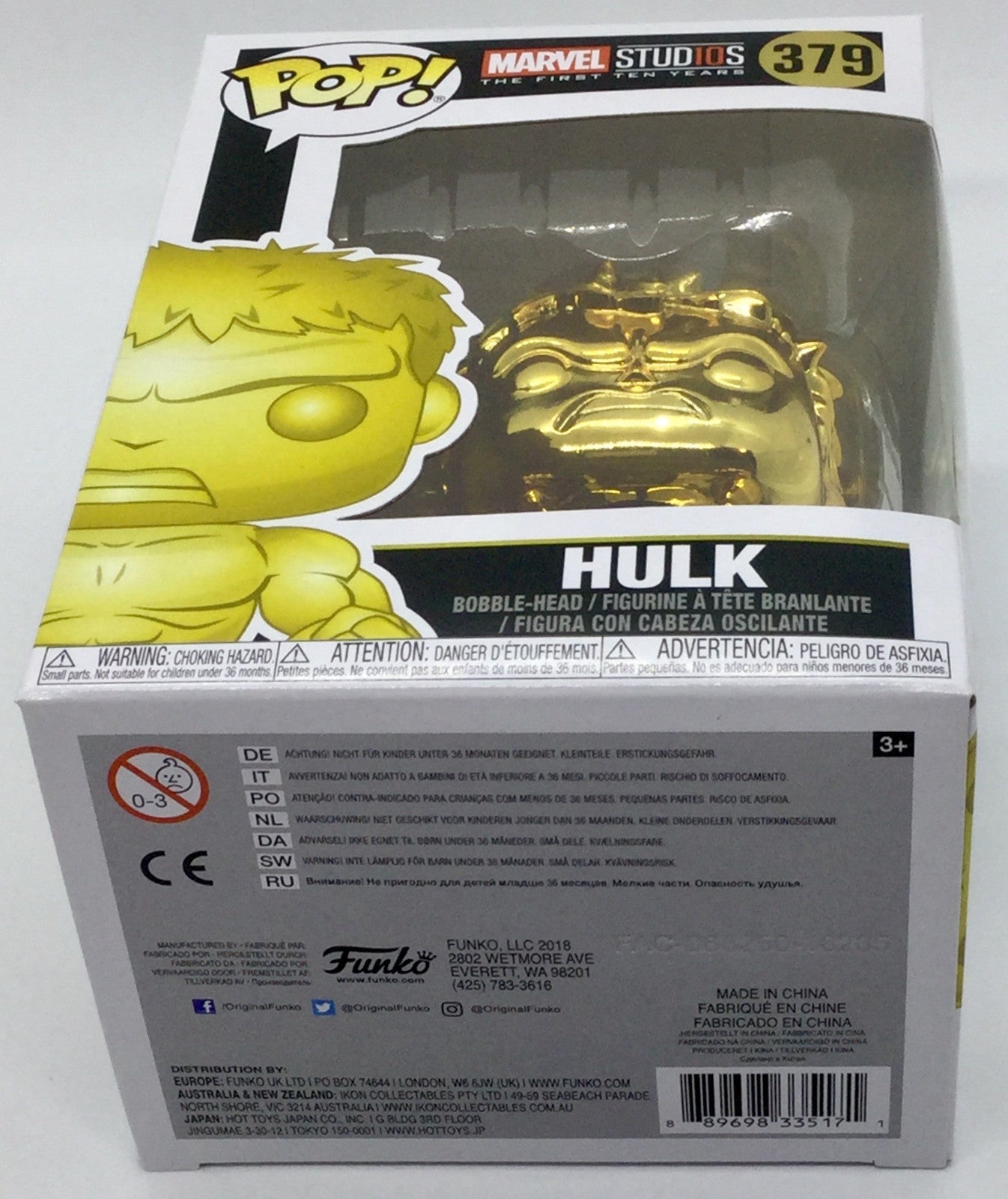 Hulk Pop #379 Gold Chrome Marvel Studio's 10th Funko Pop 2018 minor damage SEE
