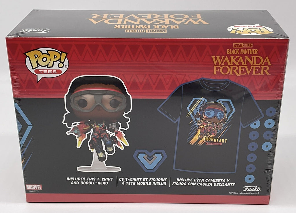 Black Panther Wakanda Forever Funko Pop + Tee Size Large Marvel Iron Heart Glows