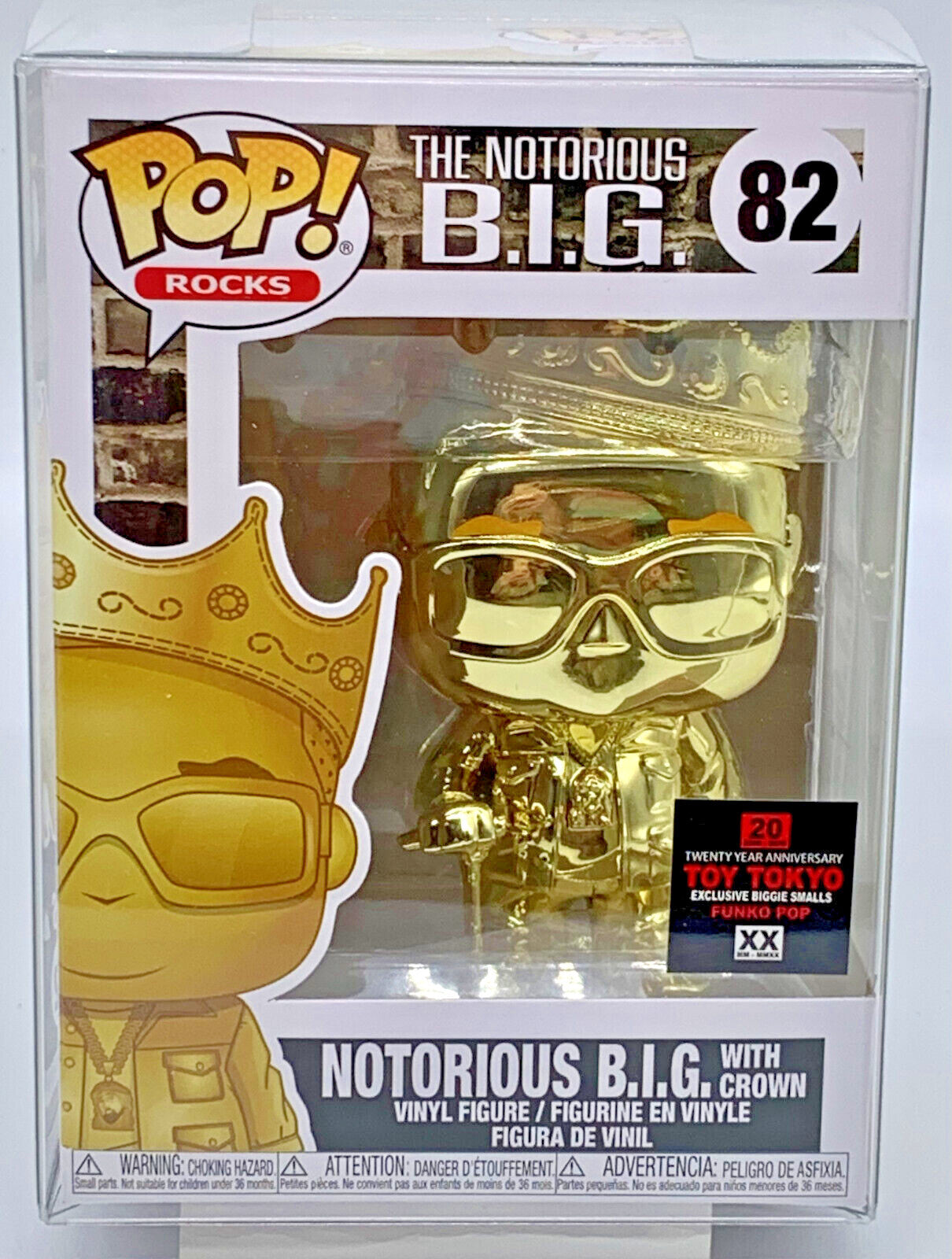 Notorious B.I.G w/ Crown Pop #82 Gold Chrome Funko ToyTokyo Exclusive protector