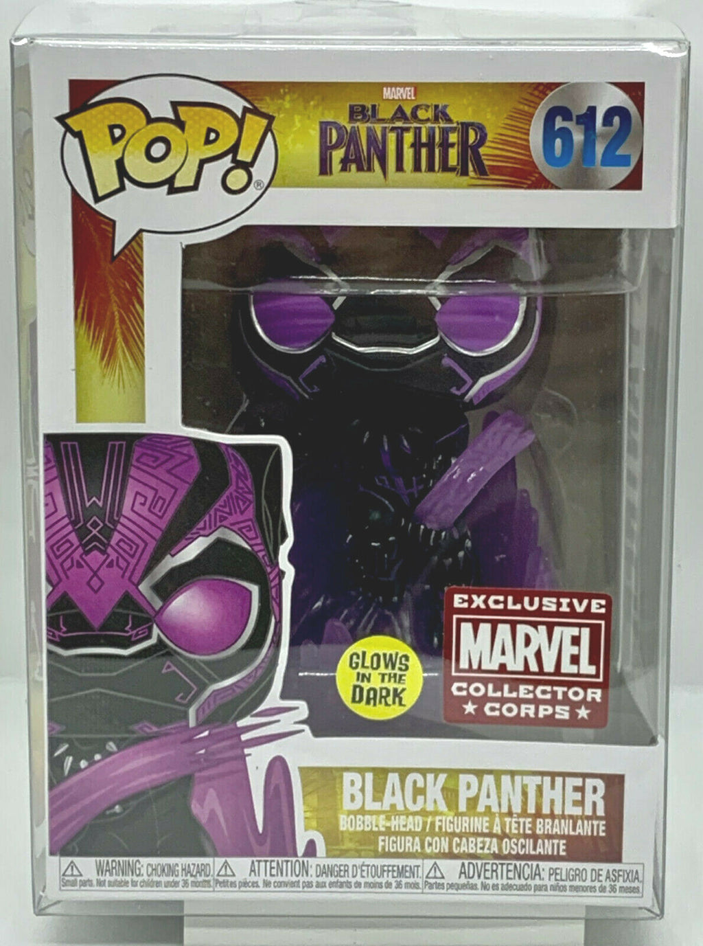 Black Panther Pop #612 Glow Marvel Collector Corps Exclusive in Protector Funko