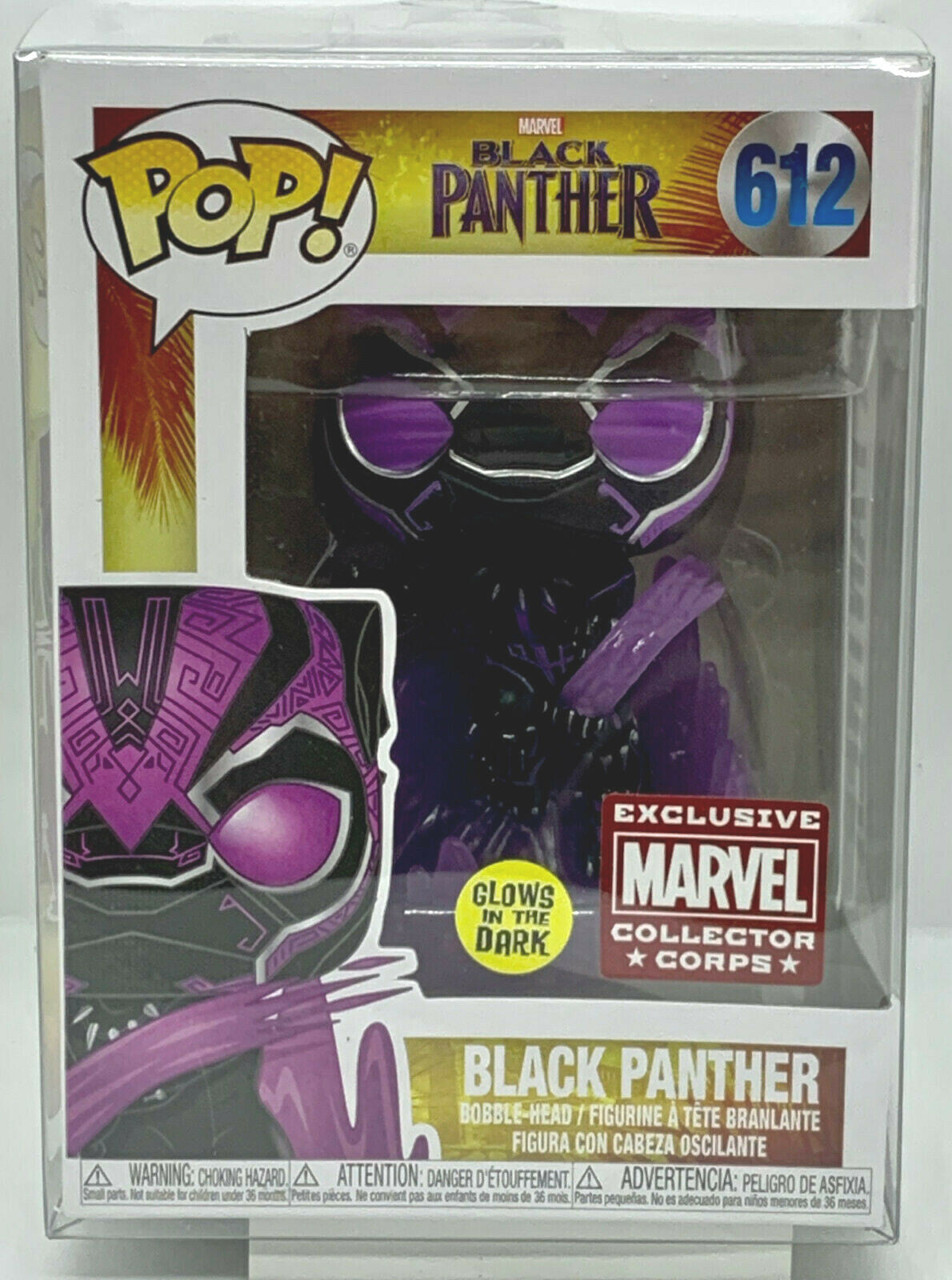 Black Panther Pop #612 Glow Marvel Collector Corps Exclusive in Protector Funko