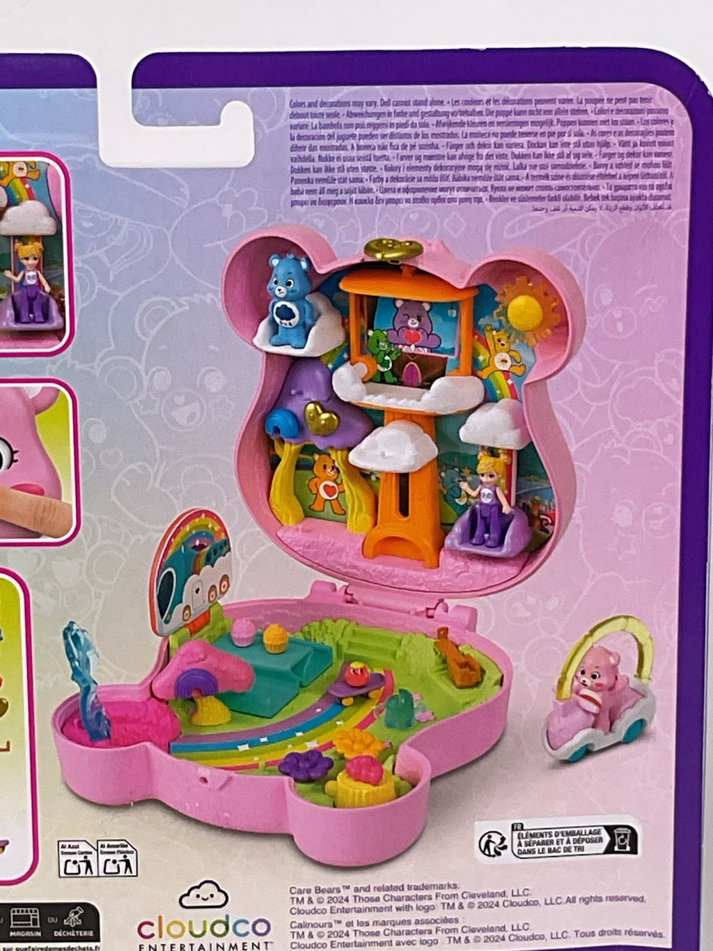 Polly Pocket Care Bears Compact Play Set Mattel 2024 2 Bears 1 Doll, Accessories