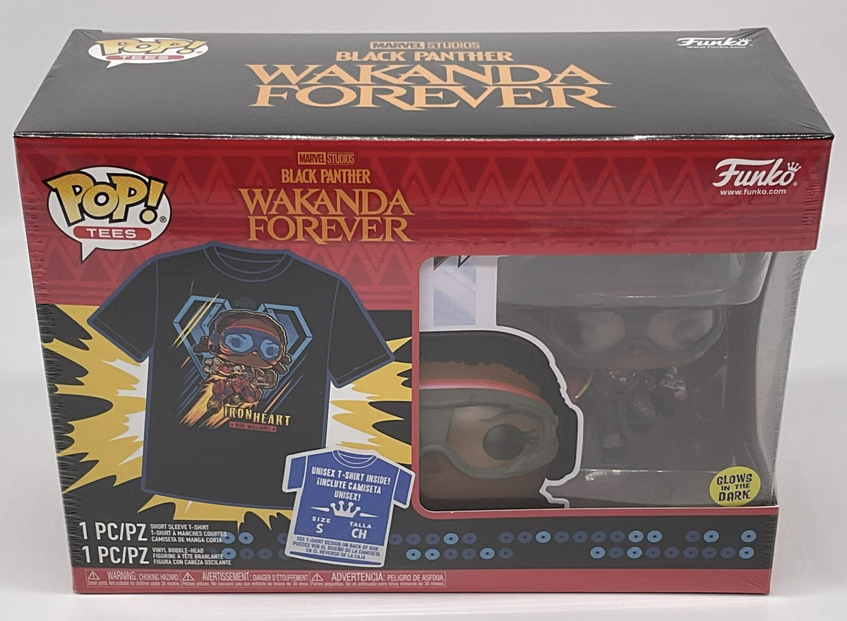 Black Panther Wakanda Forever Funko Pop + Tee Size Medium Glows Marvel