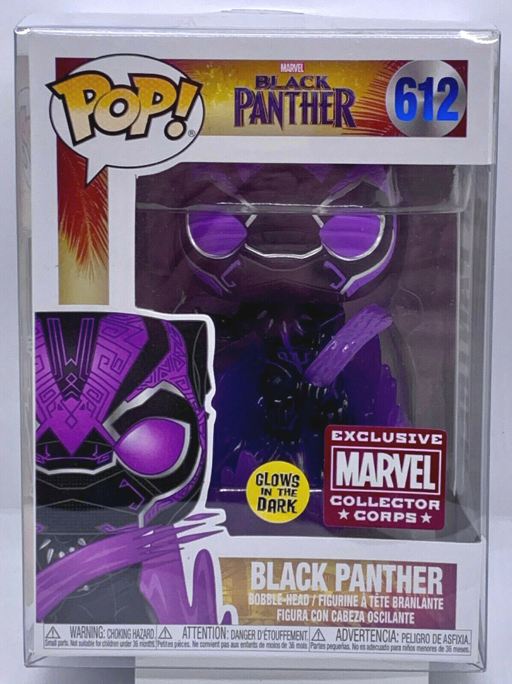 Black Panther Pop #612 Glow Marvel Collector Corps Exclusive in Protector Funko