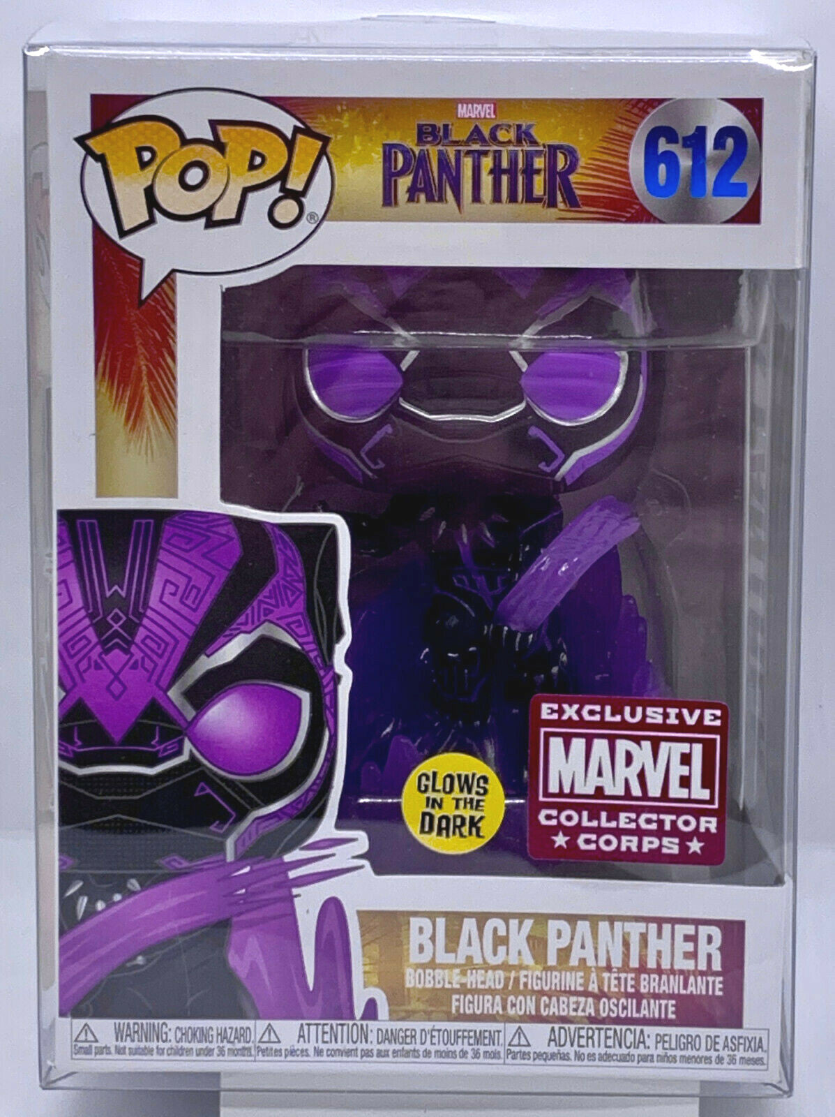 Black Panther Pop #612 Glow Marvel Collector Corps Exclusive in Protector Funko