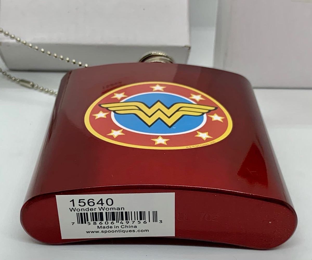 Wonder Woman Flask Metallic Red Logo Screw on Top