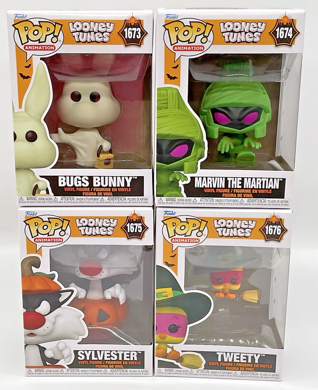 Looney Tunes Halloween 4 Piece Funko Pop Set 2024 Bugs, Marvin, Sylvester,Tweety