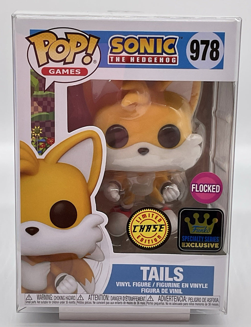 Tails Pop #978 Sonic the Hedgehog Funko Pop 2025 Chase Flocked in Pop Protector