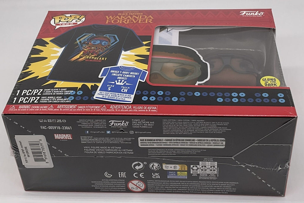 Black Panther Wakanda Forever Funko Pop + Tee Size Large Marvel Iron Heart Glows