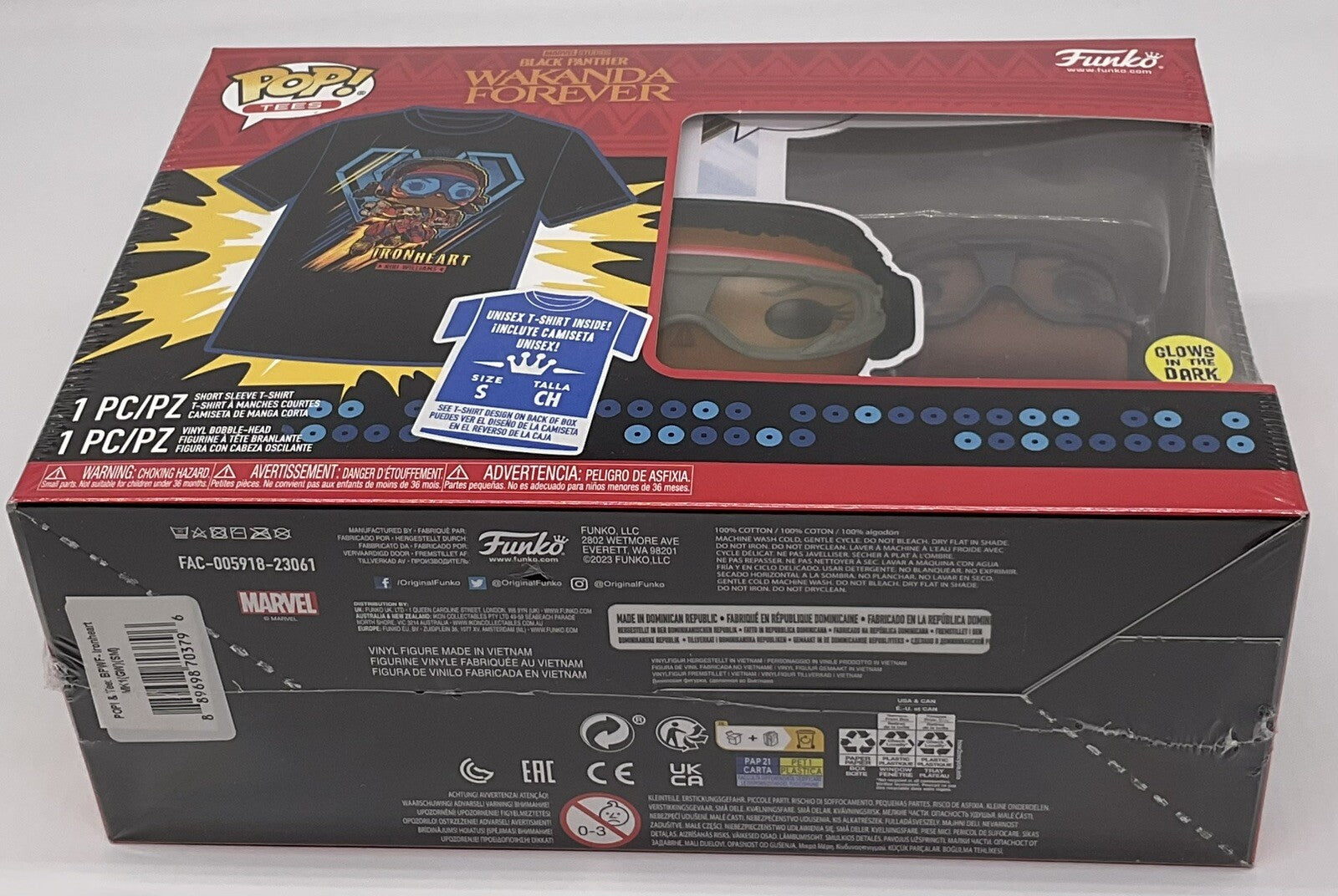 Black Panther Wakanda Forever Funko Pop + Tee Size Large Marvel Iron Heart Glows
