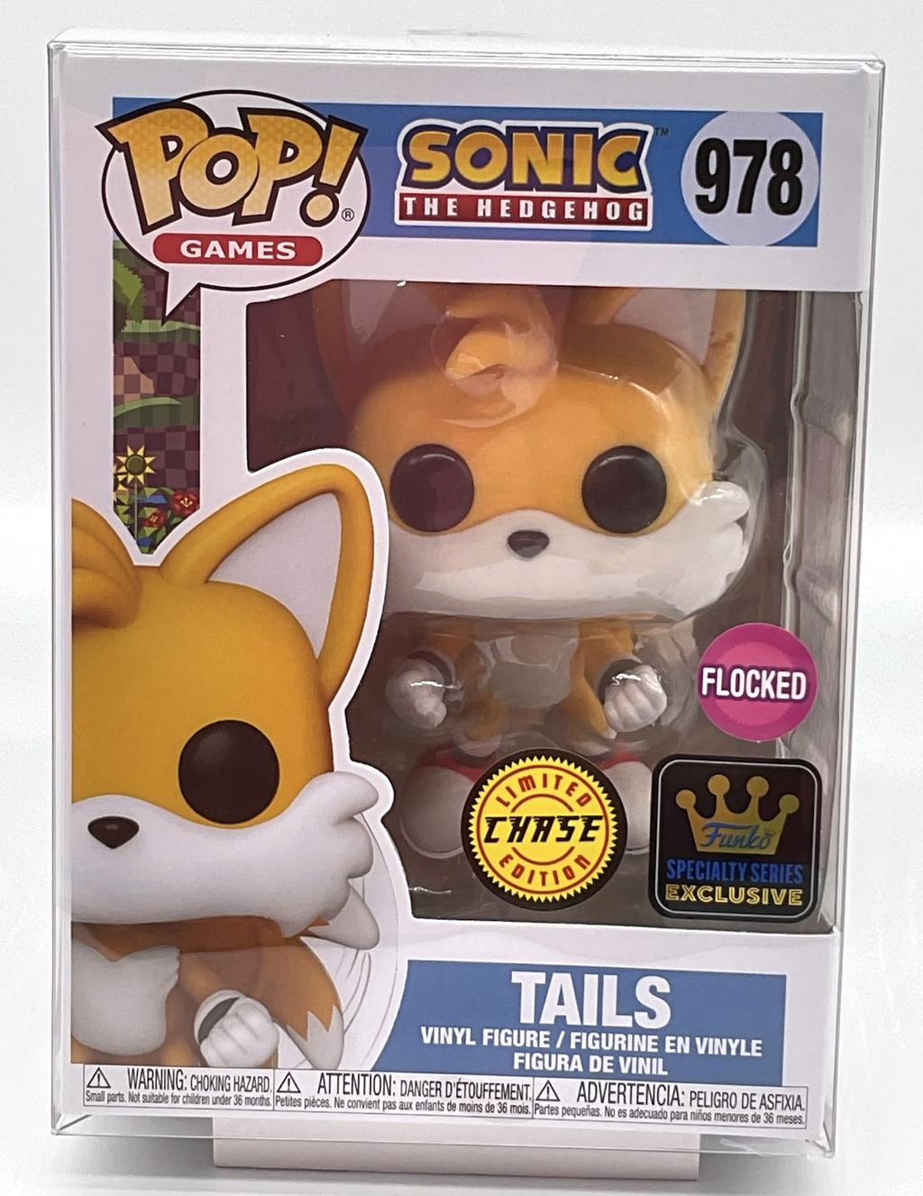 Tails Pop #978 Sonic the Hedgehog Funko Pop 2025 Chase Flocked in Pop Protector