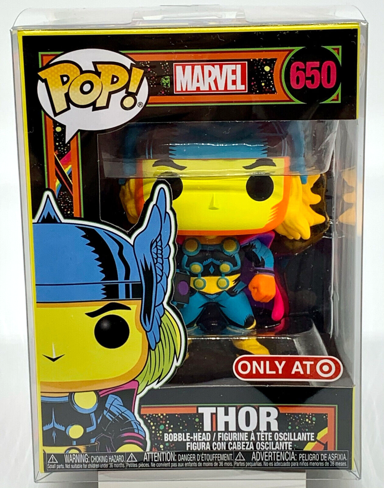 Thor Pop #650 Marvel Funko Pop Target Exclusive Blacklight 2020 in Pop Protector
