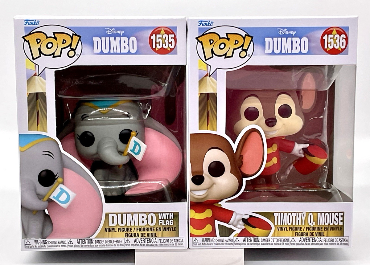 Dumbo Funko Pop Set Dumbo with Flag Pop #1535 & Timothy Q Mouse Pop #1536 Funko
