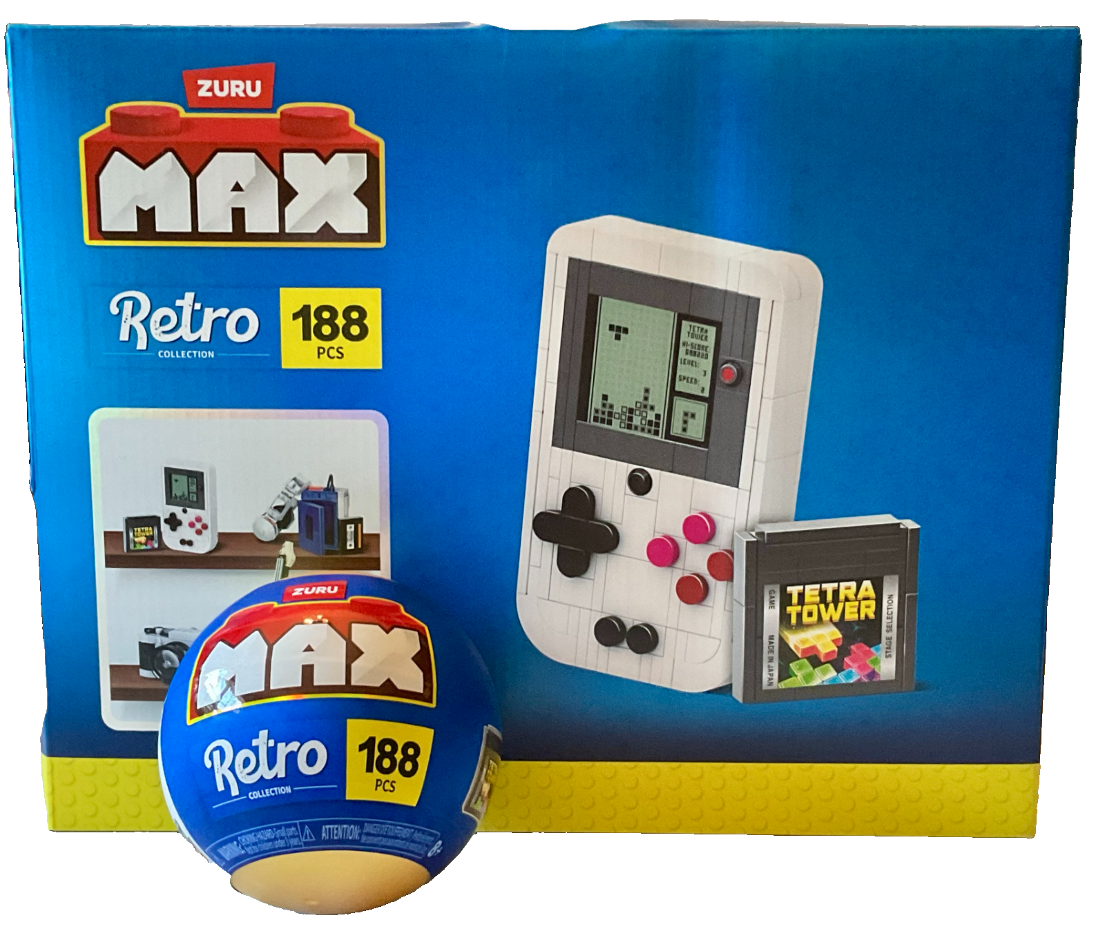 Max Retro Build Brick 188 Pieces by Zuru Game Boy with Cartridge Building Blocks