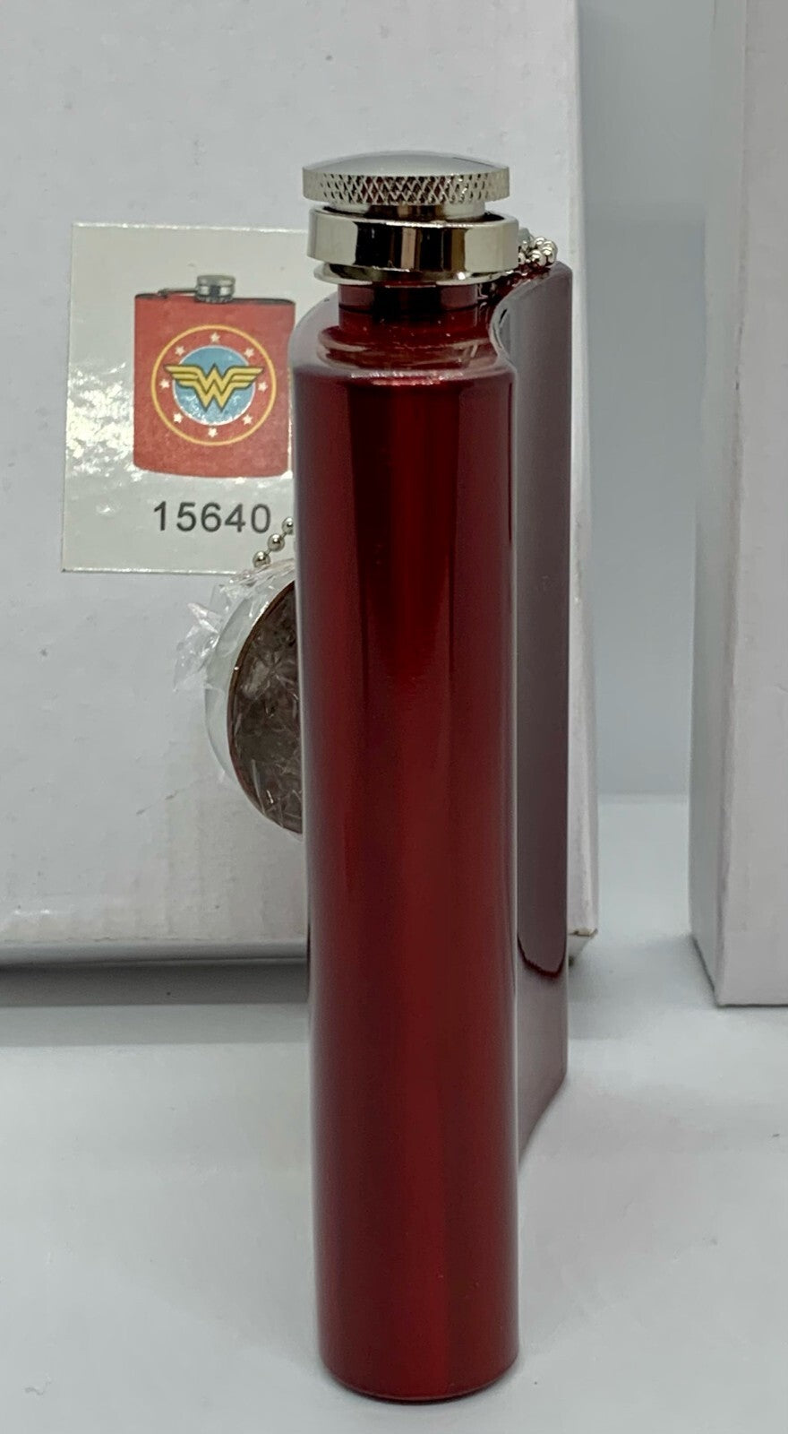 Wonder Woman Flask Metallic Red Logo Screw on Top