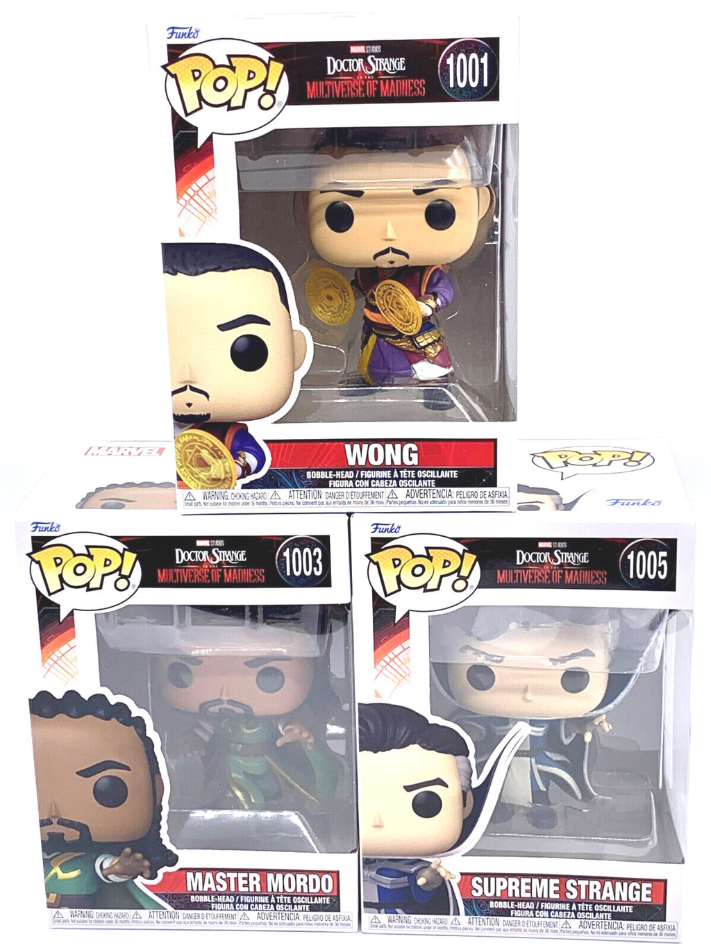 Doctor Strange 3 piece Funko Pop Set Wong, Master Mordo and Supreme Strange 2022
