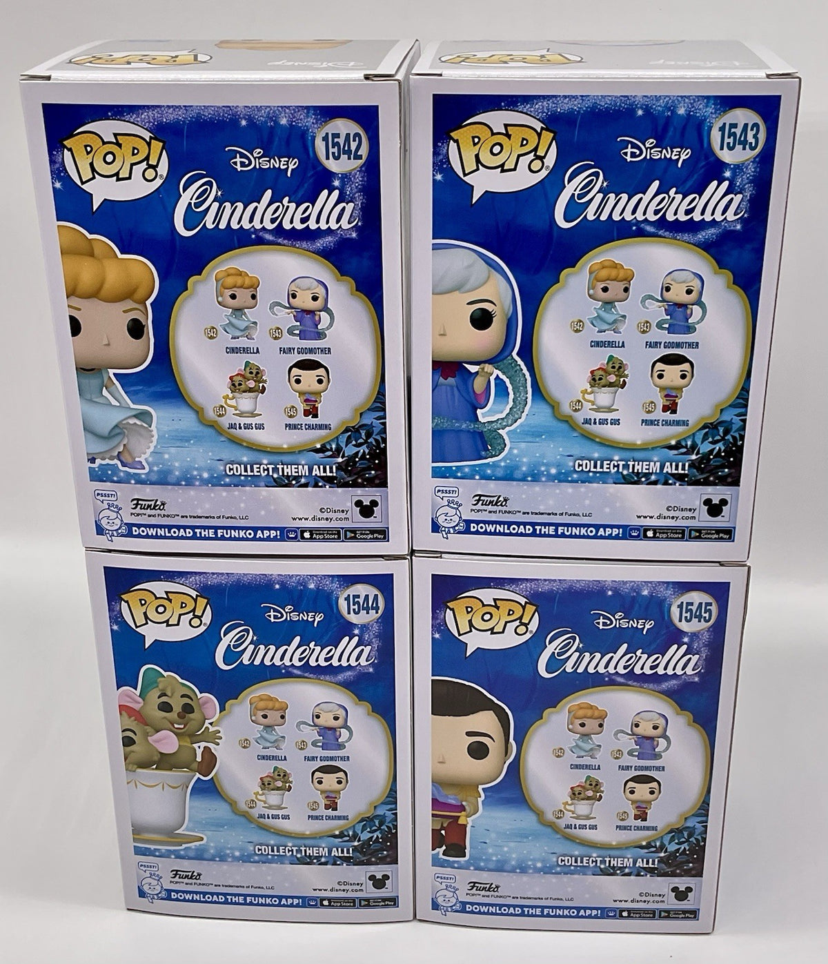 Cinderella 4 Piece Funko Pop Set - Disney Fairy Godmother, Jaq + Gus Gus, Prince
