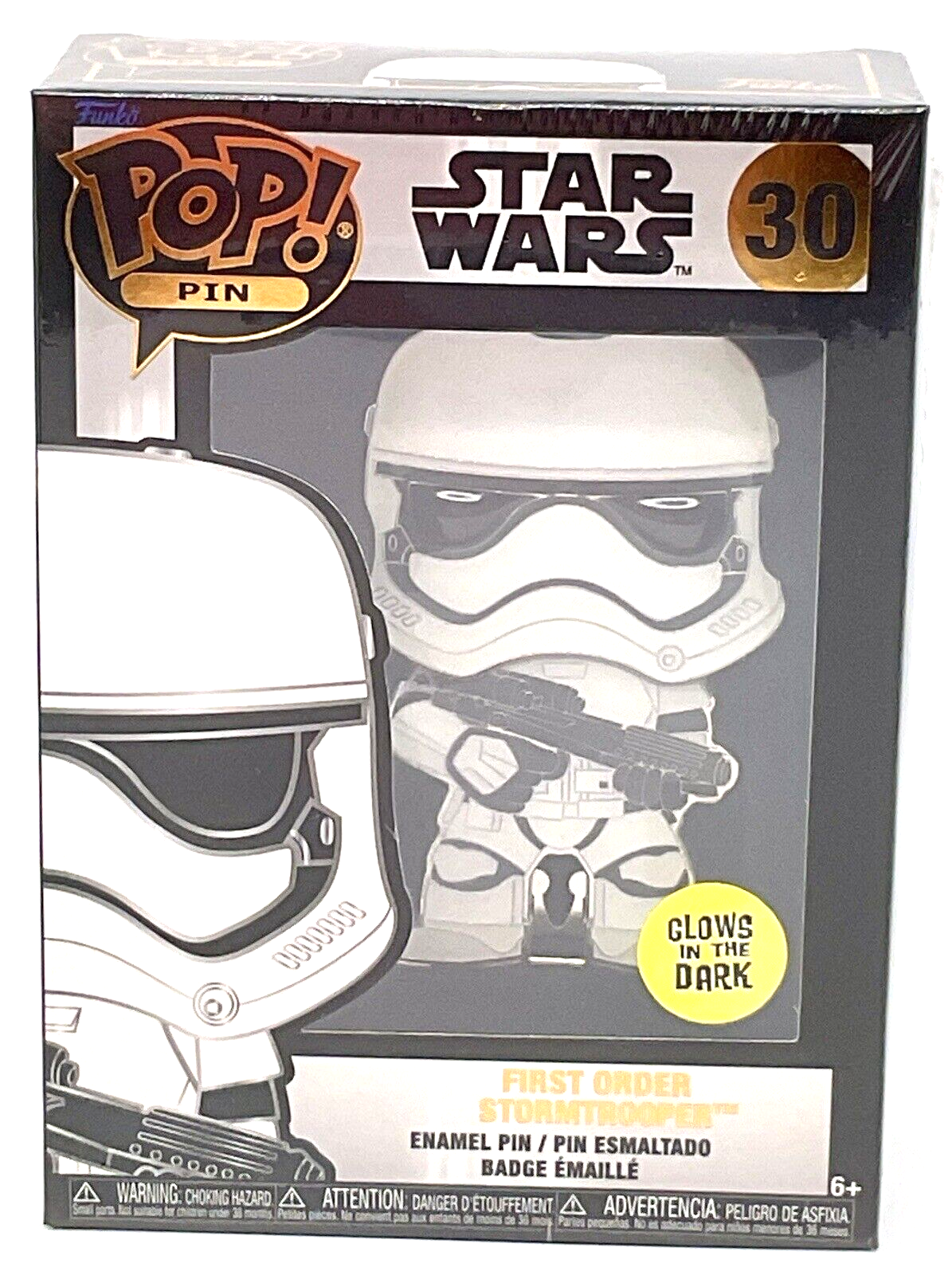 Star Wars First Order Stormtrooper Funko Pop Pin #30 Glows Large Enamel Pin 2022