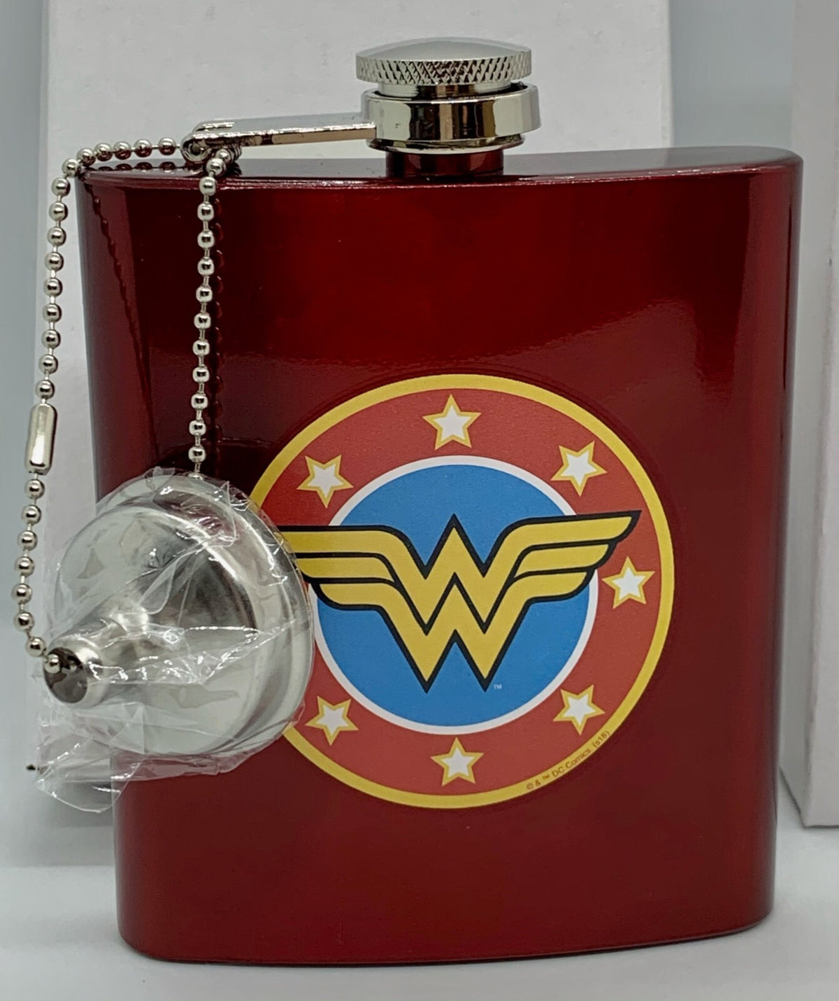 Wonder Woman Flask Metallic Red Logo Screw on Top