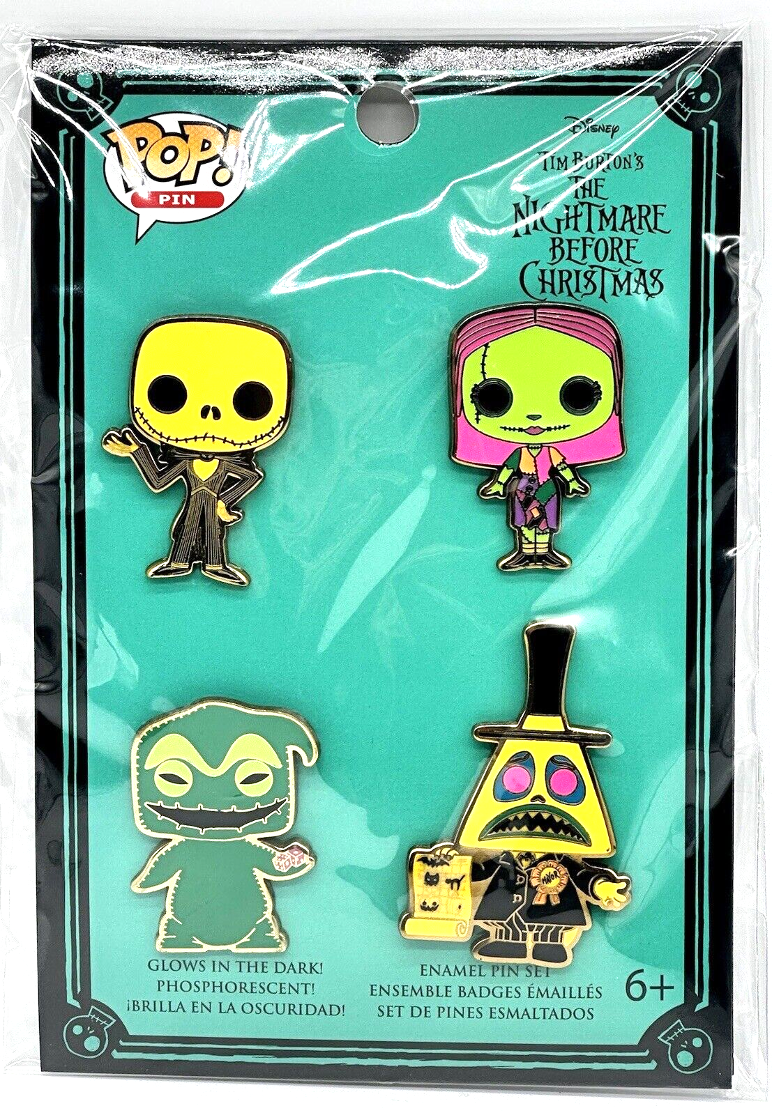 The Nightmare Before Christmas Funko Pop Pin Set 4 Pieces Blacklight Glow Disney