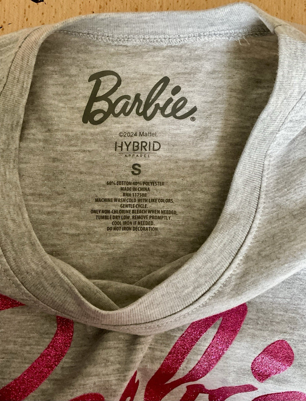 Barbie T-Shirt Unisex Adult Light Gray with Pink Ombre Letters "Barbie"