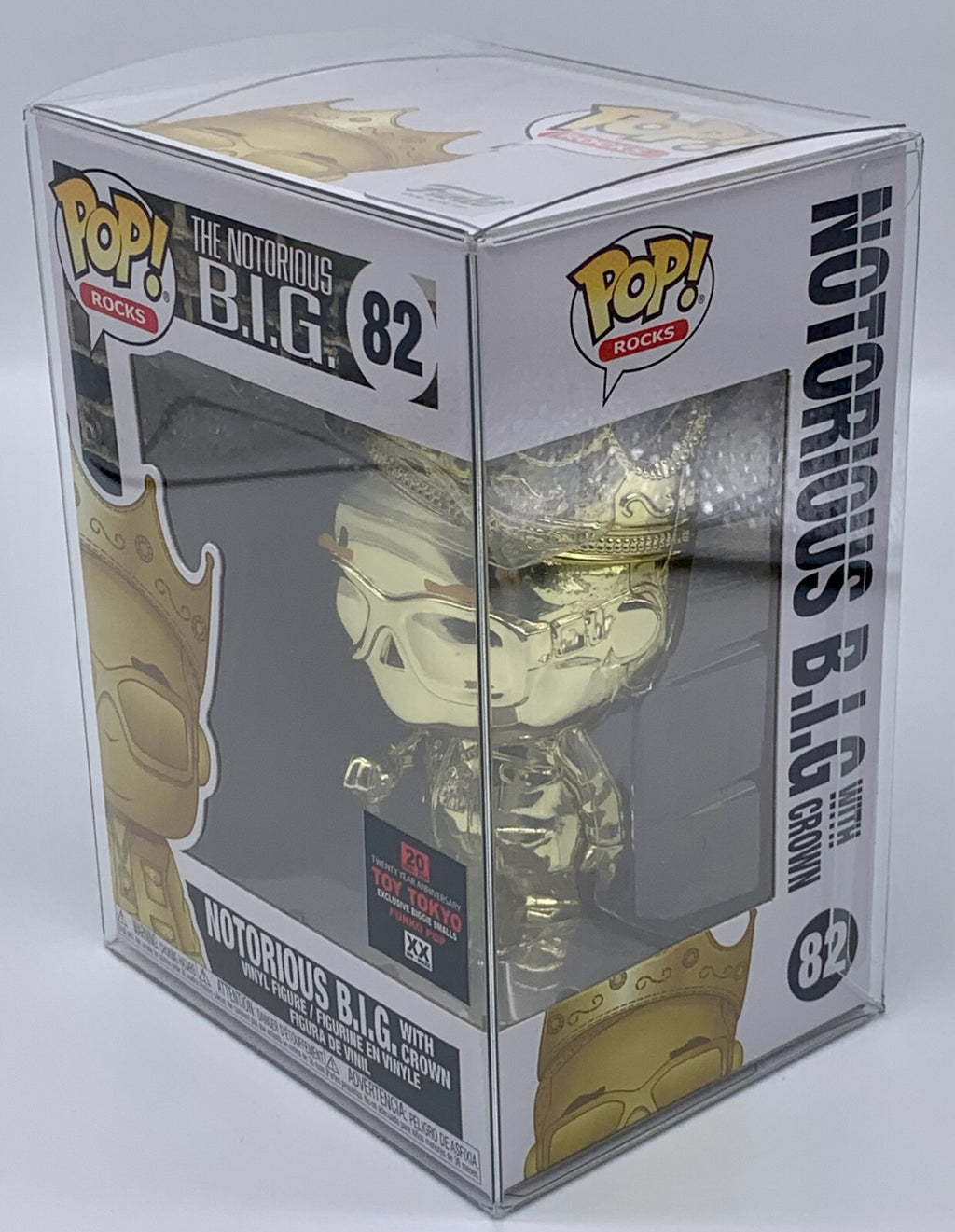 Notorious B.I.G w/ Crown Pop #82 Gold Chrome Funko ToyTokyo Exclusive protector