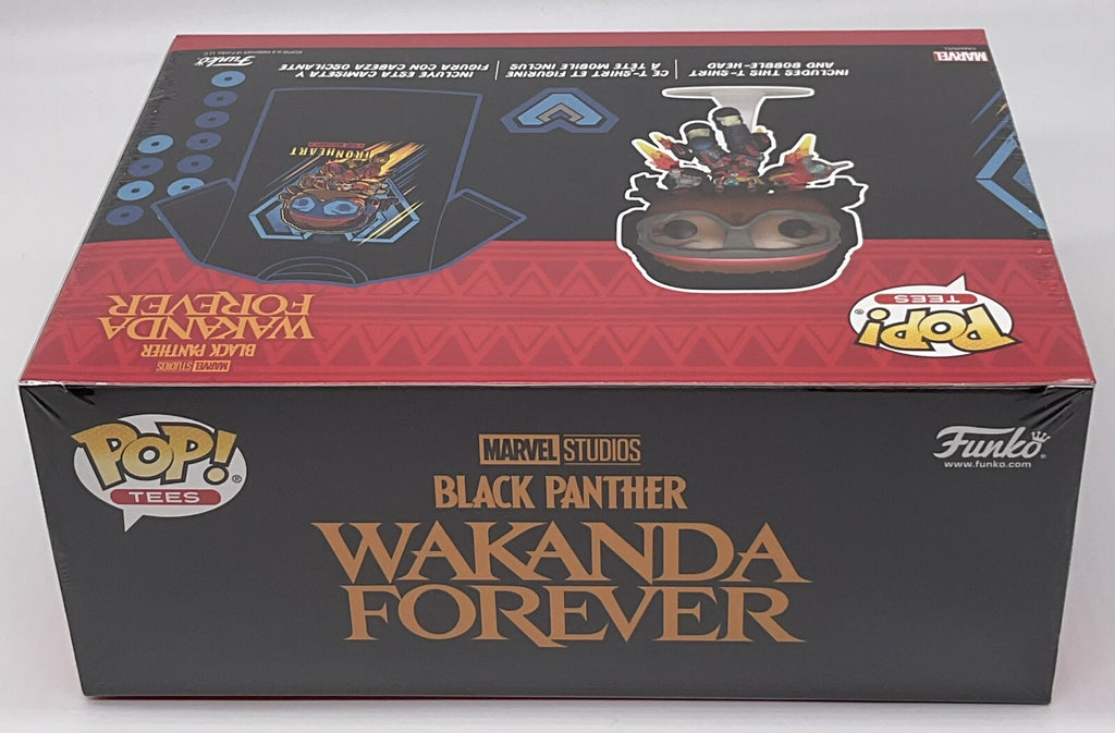 Black Panther Wakanda Forever Funko Pop + Tee Size Large Marvel Iron Heart Glows
