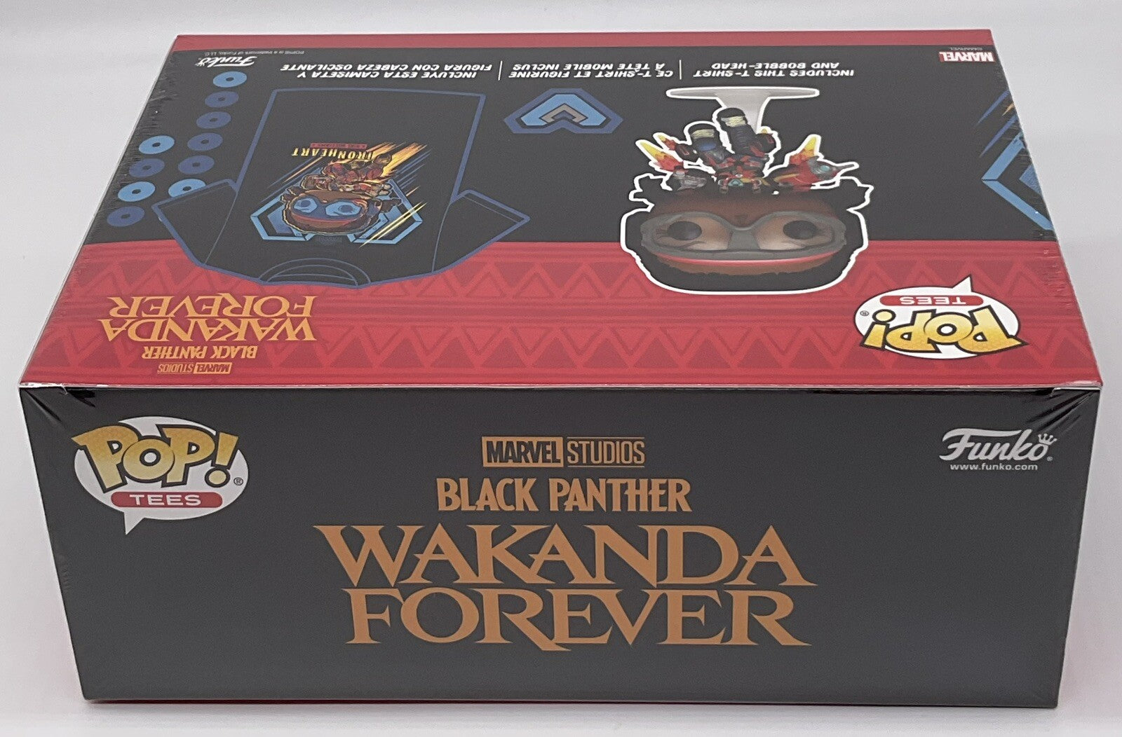 Black Panther Wakanda Forever Funko Pop + Tee Size Large Marvel Iron Heart Glows