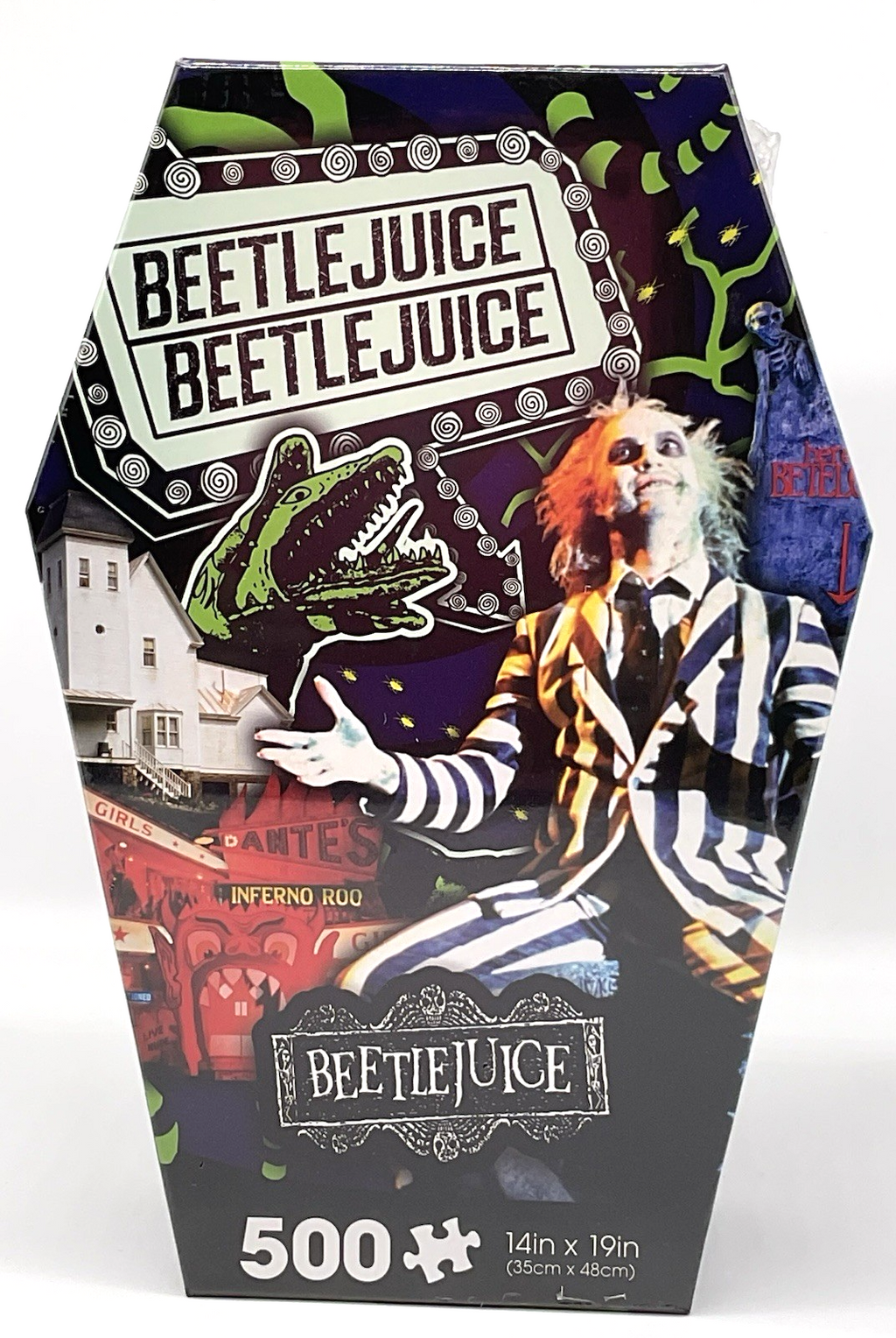 Beetlejuice 500 Piece Puzzle Coffin Box Puzzle Art Poster 14in x 19in Aquarius