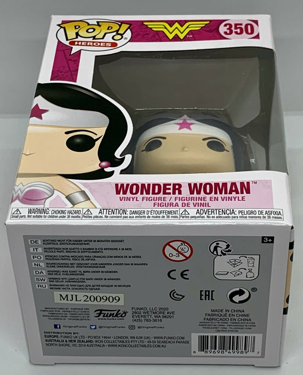 Wonder Woman Pop #350 DC Funko Pop Heroes 2020 Breast Cancer Awareness 