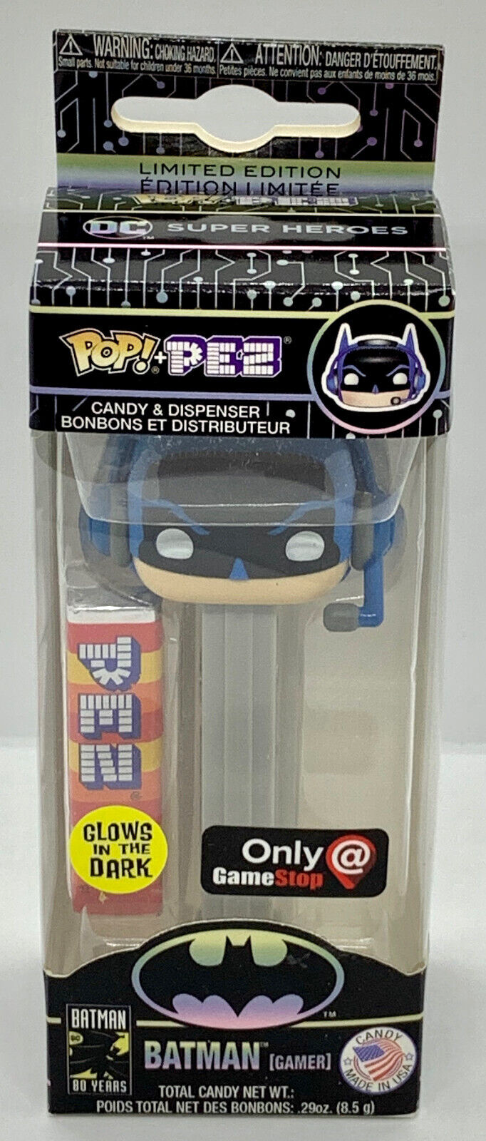 Batman Gamer Funko Pop Pez Glows Game Stop Exclusive 2019 Dispenser and Candy