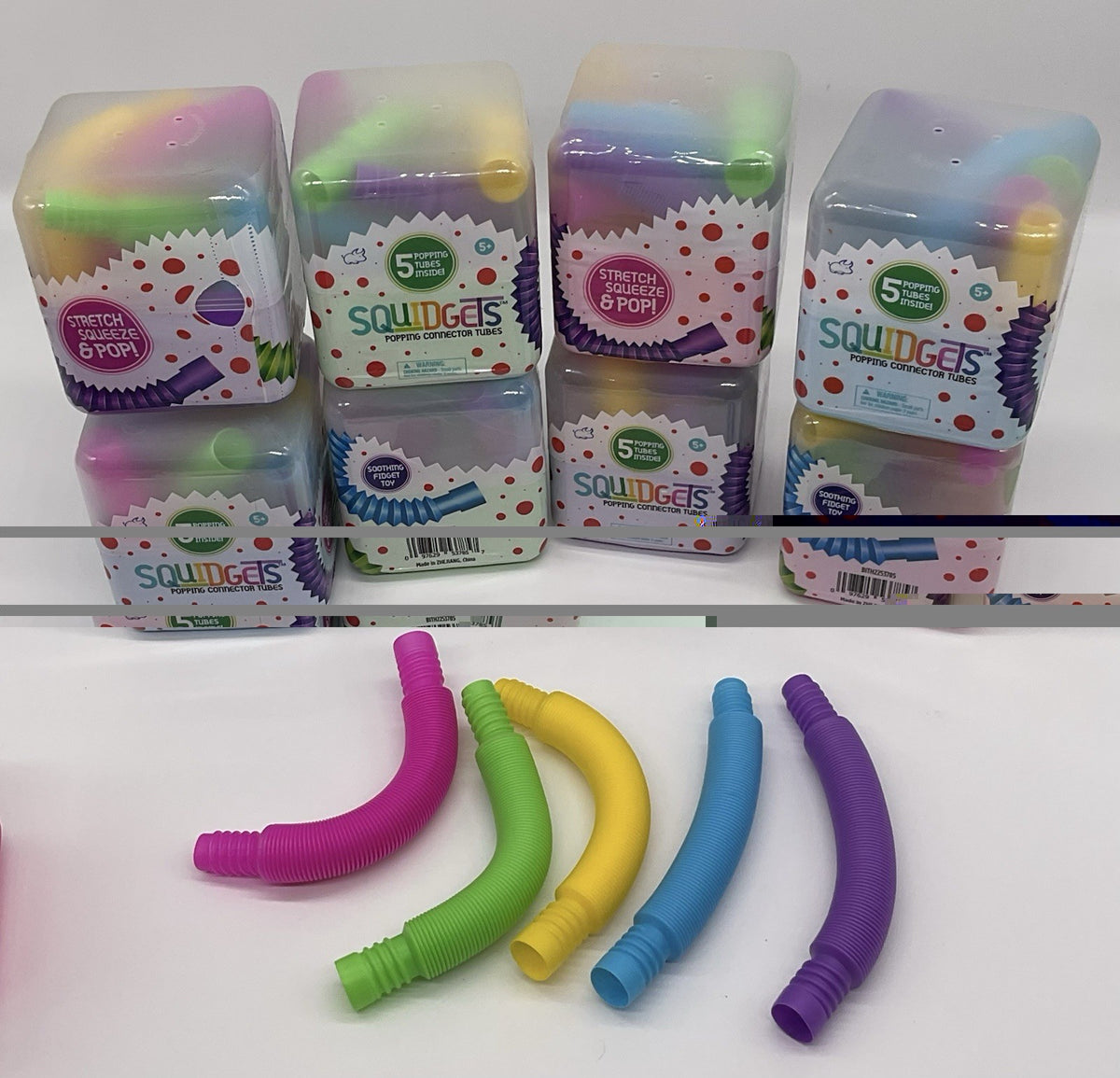 Squidgets Popping Connector Tubes Fidget Toy Set Of 2 Cubes - Each Cube 5 Tubes
