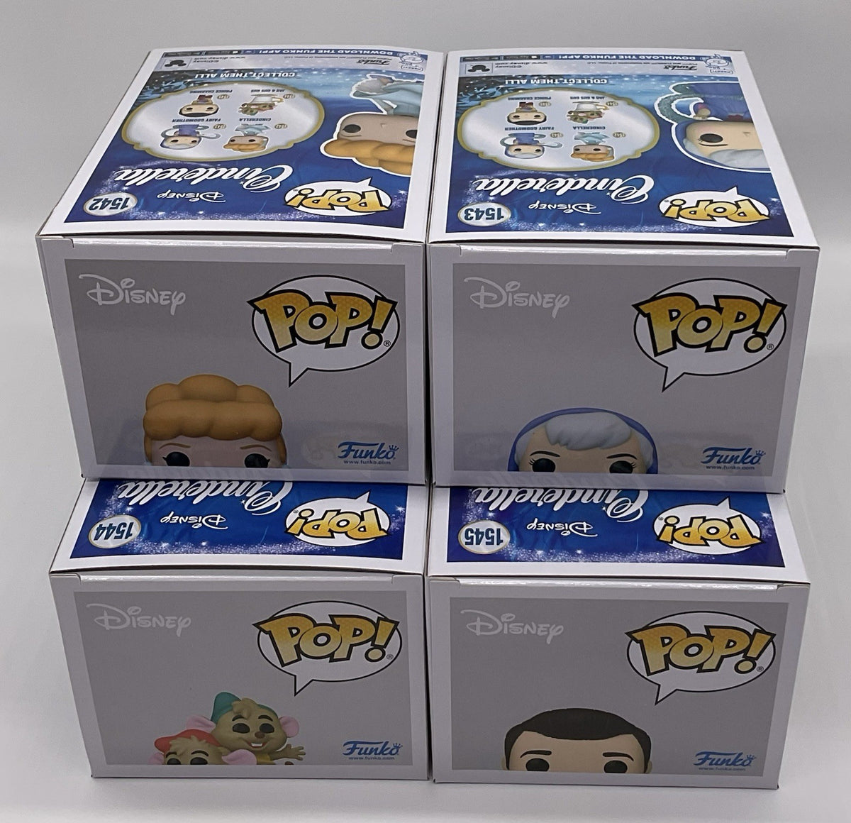 Cinderella 4 Piece Funko Pop Set - Disney Fairy Godmother, Jaq + Gus Gus, Prince