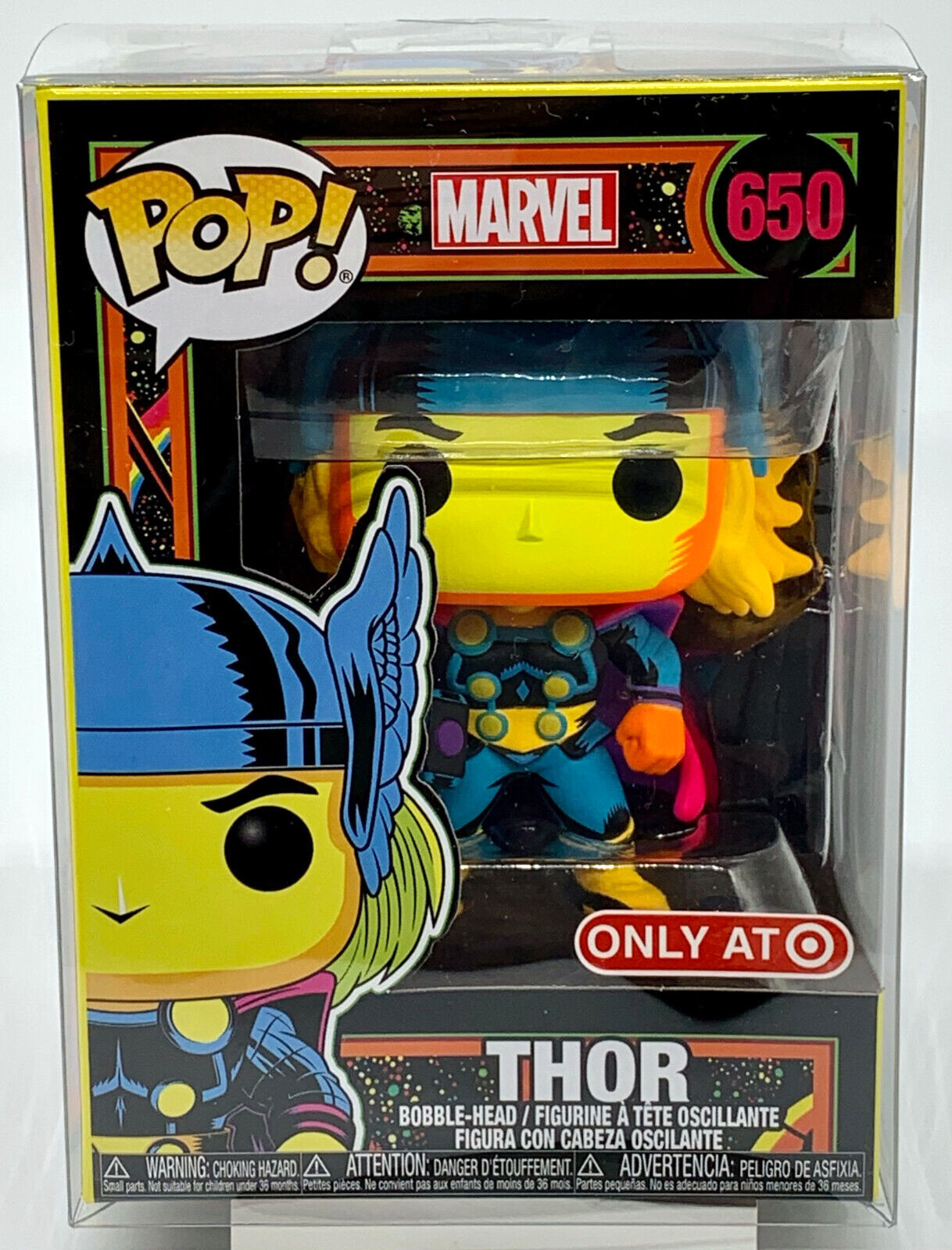 Thor Pop #650 Marvel Funko Pop Target Exclusive Blacklight 2020 in Pop Protector
