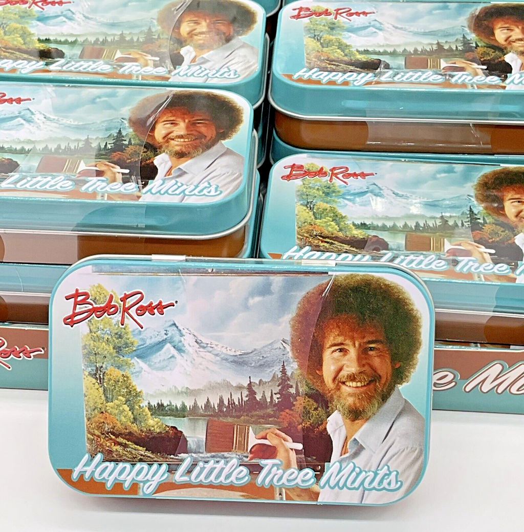 Bob Ross Happy Little Tree Mints in Collectible Tin 3 oz. 3 3/4"x2 1/2"x3/4"