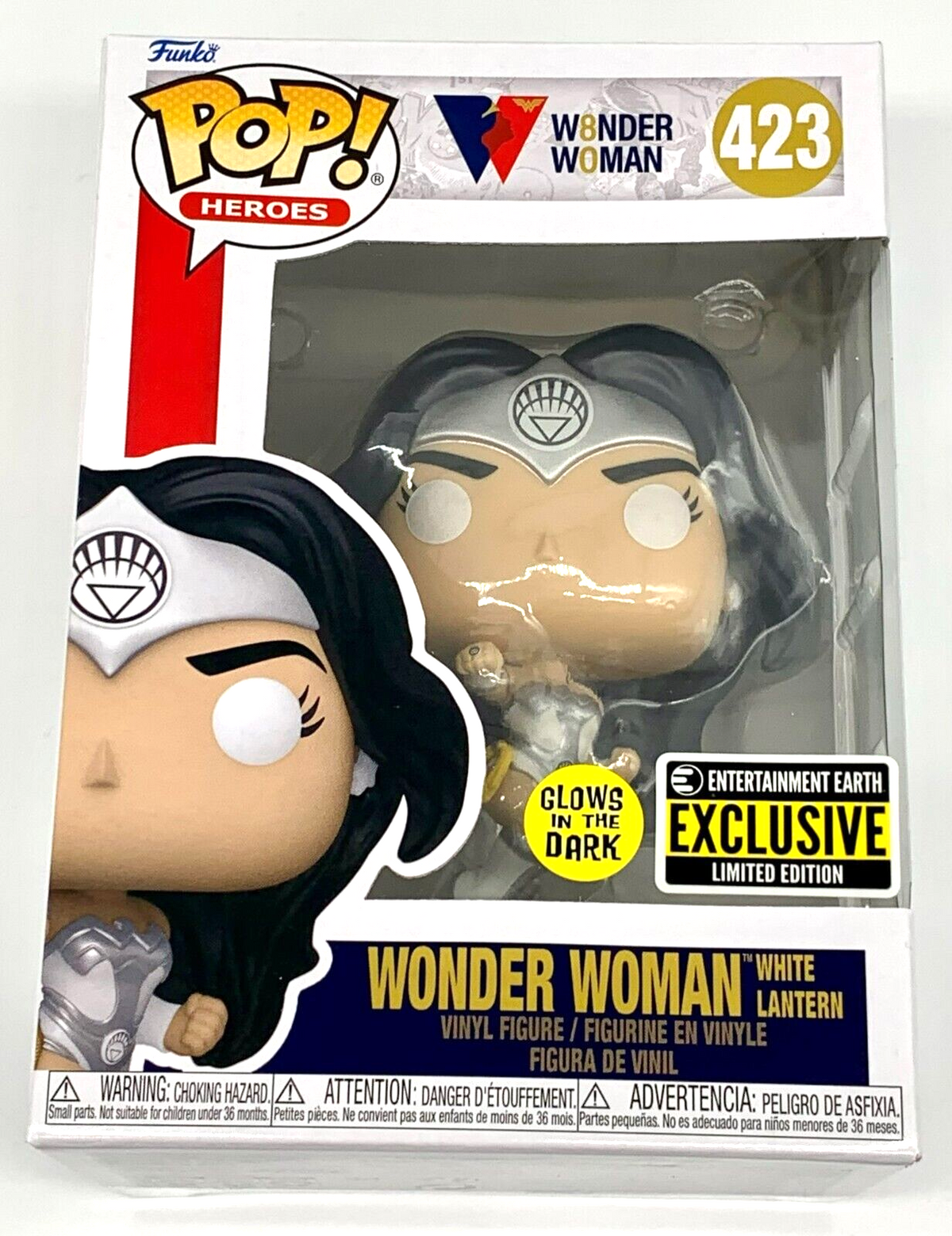 Wonder Woman White Lantern Pop #423 Glows Funko Pop Heroes EE Exclusive 2021