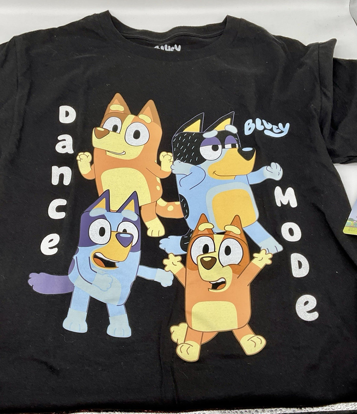 Bluey "Dance Mode"  T-Shirt Unisex Adult Black with Bandit, Chili, Bluey + Bingo