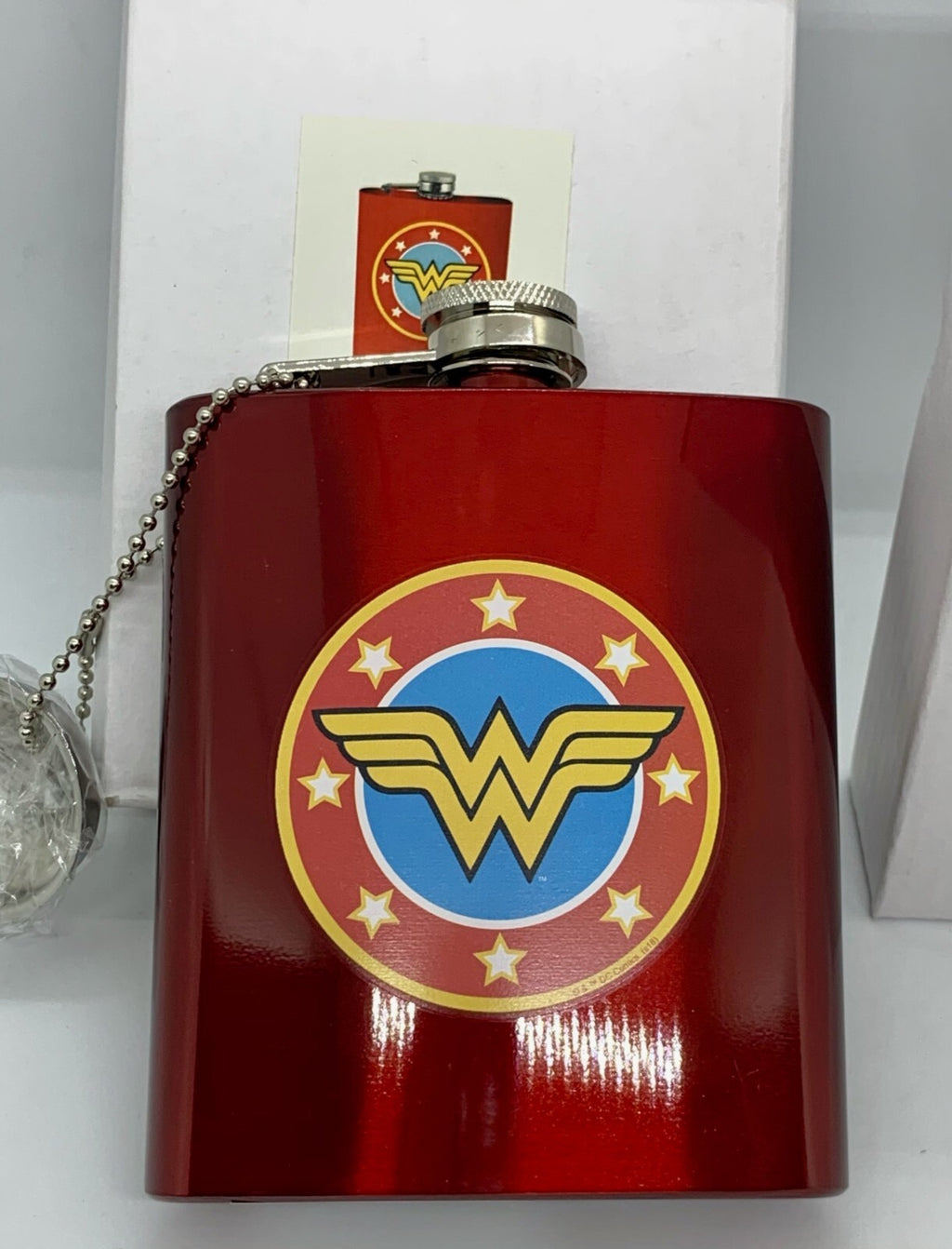 Wonder Woman Flask Metallic Red Logo Screw on Top