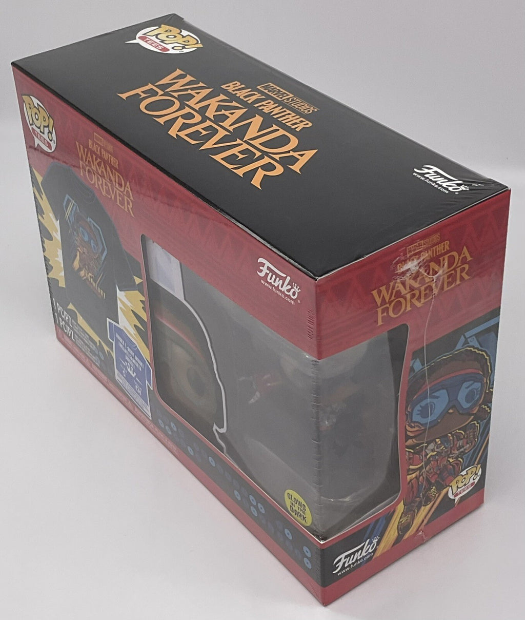 Black Panther Wakanda Forever Funko Pop + Tee Marvel Studios Glows Size Small