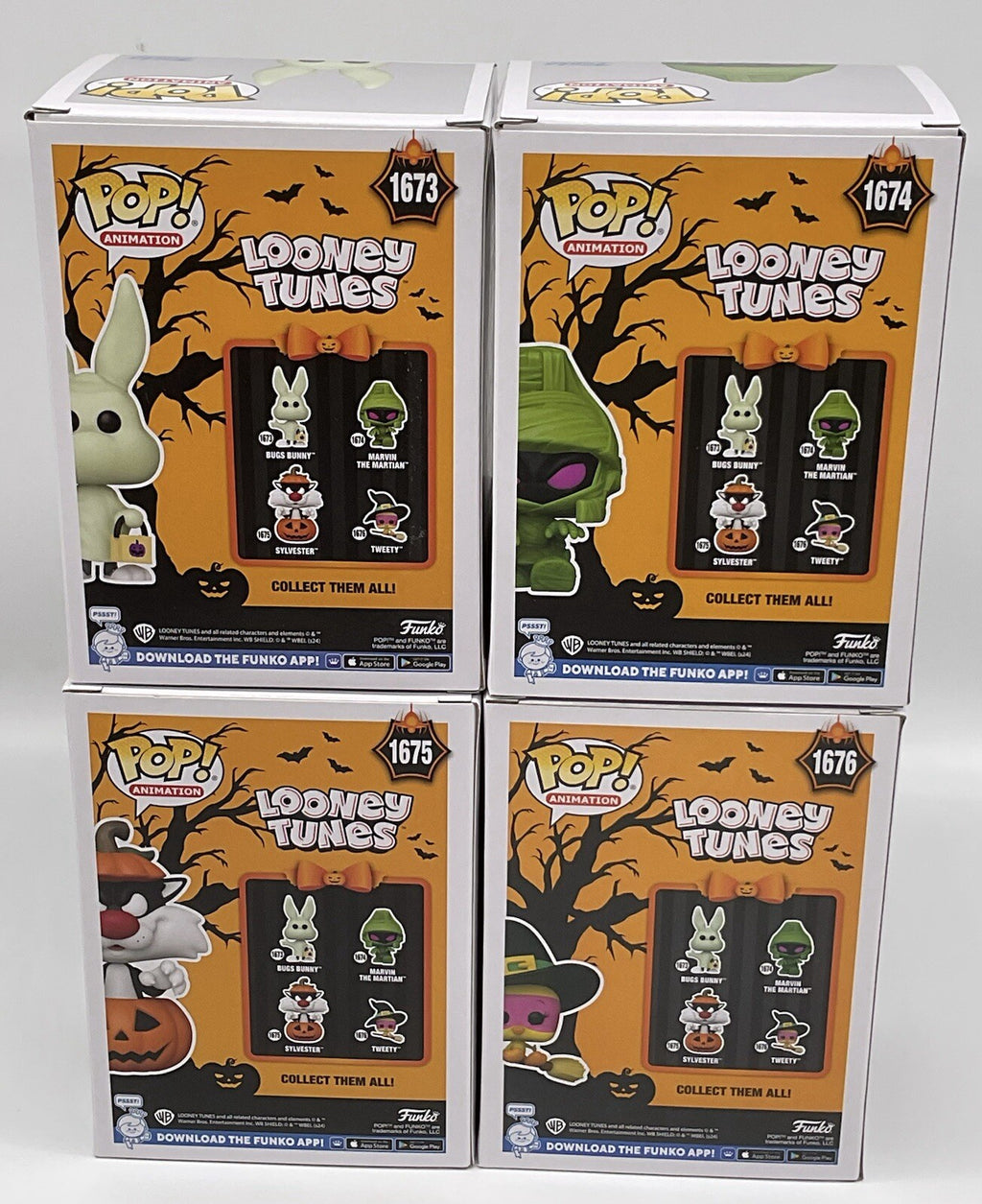 Looney Tunes Halloween 4 Piece Funko Pop Set 2024 Bugs, Marvin, Sylvester,Tweety