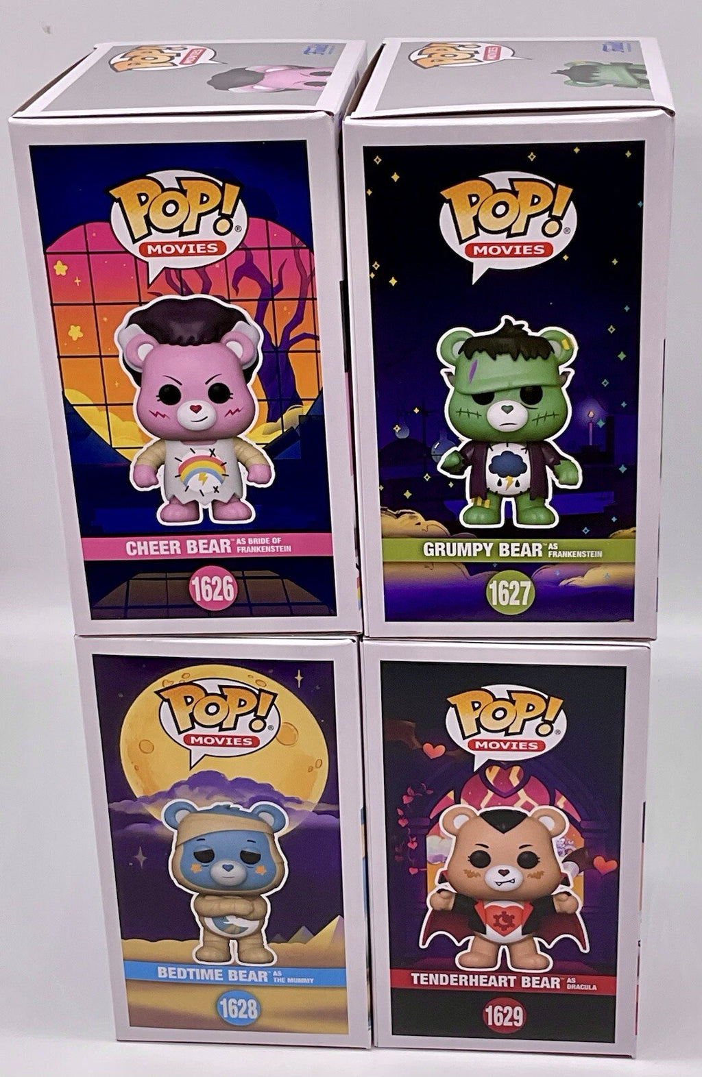 Care Bears Universal Monsters 4 Piece Funko Pop Set Cheer Bear, Bedtime Bear +